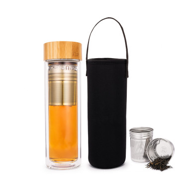 Bouteilles en verre d&#39;eau 500 ml gobelet thé infuseur de fruits bouteille d&#39;eau avec couvercle en bambou